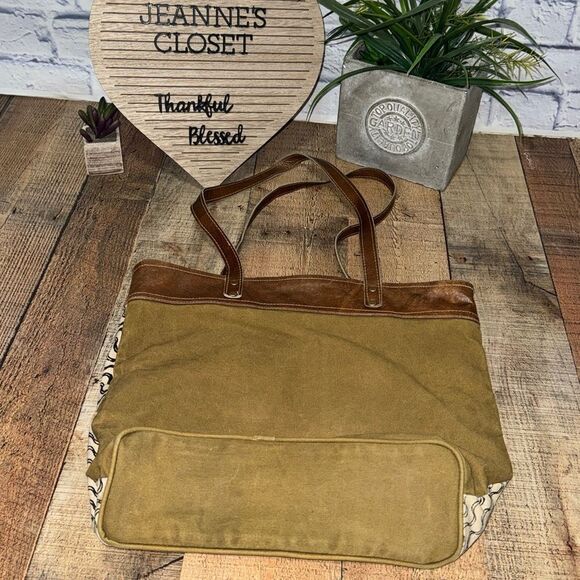 Upcycle Canvas Bag, Handmade Canvas Bag With Leather, Canvas Tote Bag - Picture 10 of 11